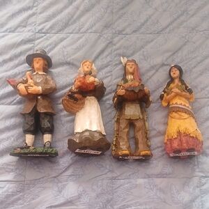 Thanksgiving Decor Set of Four Handcrafted Pilgrim/Indian Figurines